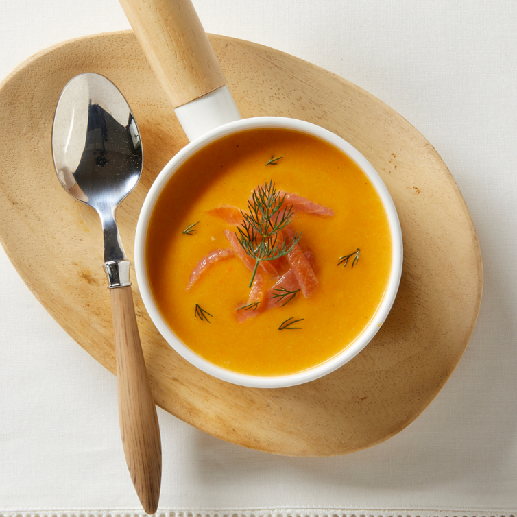 vellutata di zucca con salmone affumicato