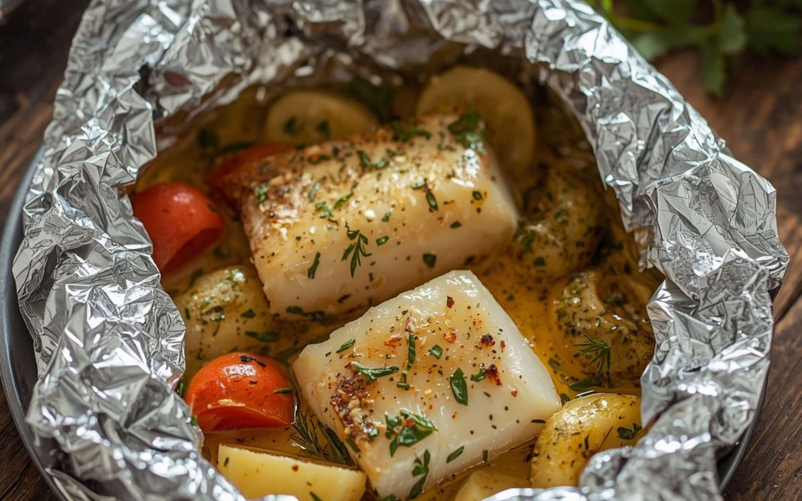 Pesce al cartoccio con verdure primaverili