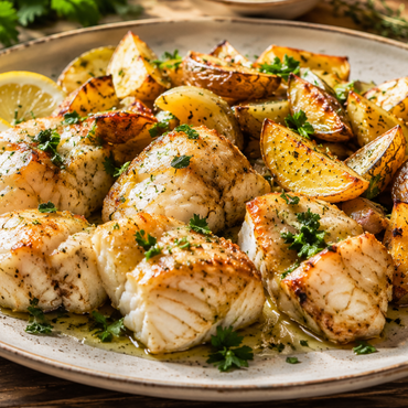 Rana pescatrice al forno con patate rustiche