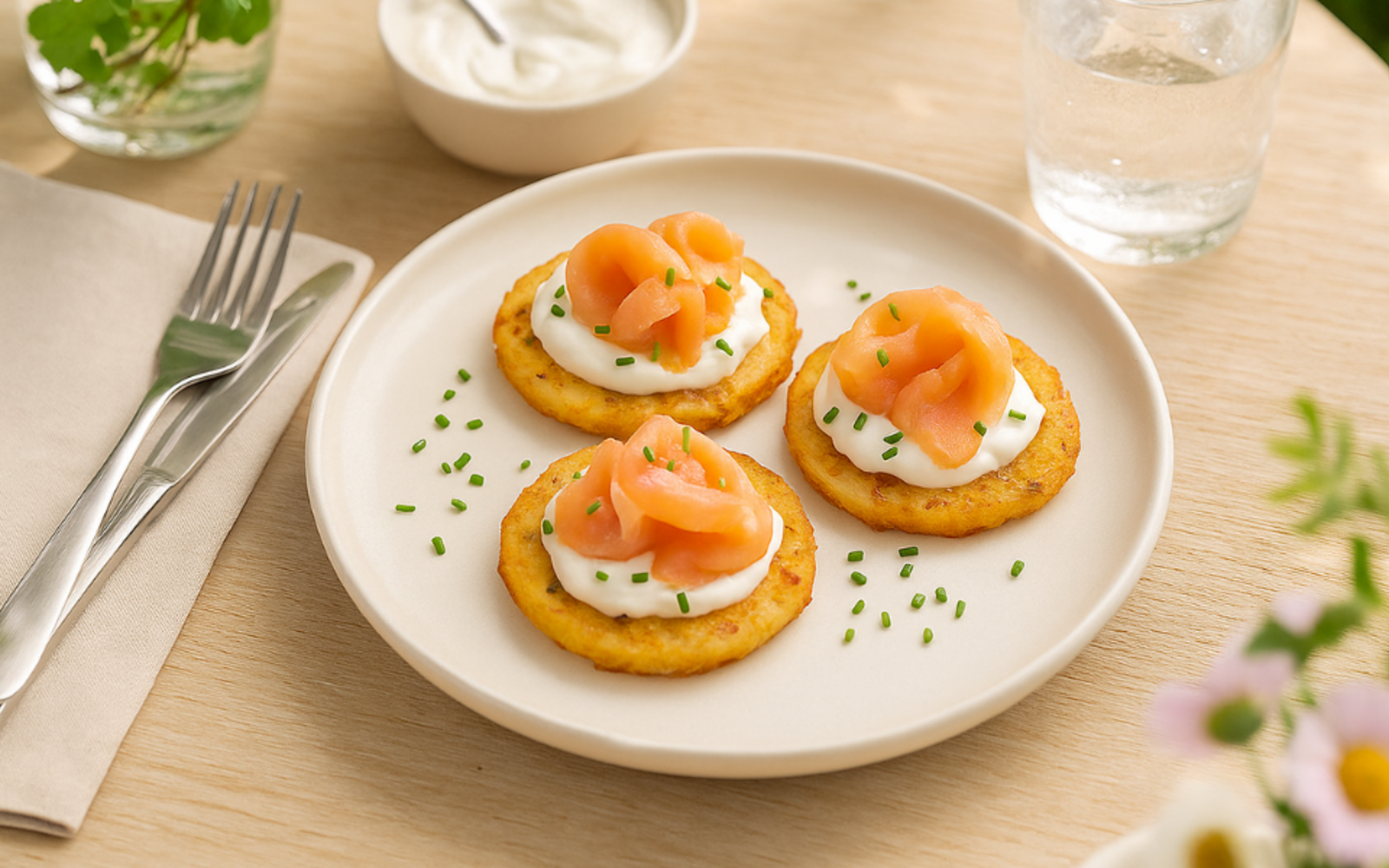 Mini Röstì con salmone affumicato e crema di yogurt