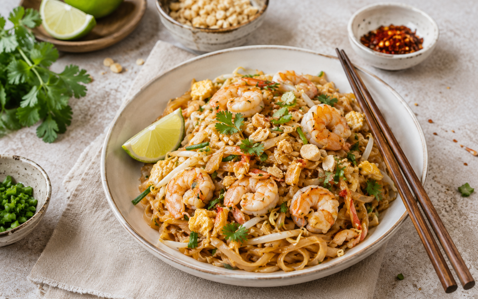 Pad Thai con gamberi