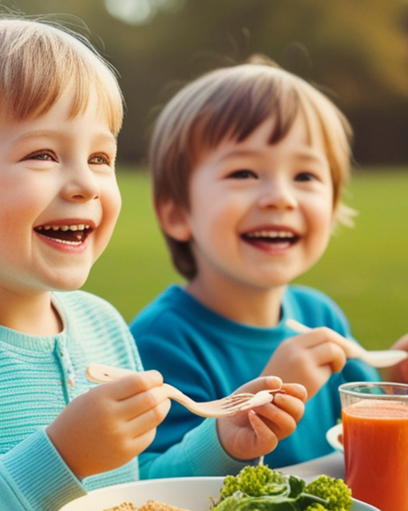 due Bambini che mangiano allegri