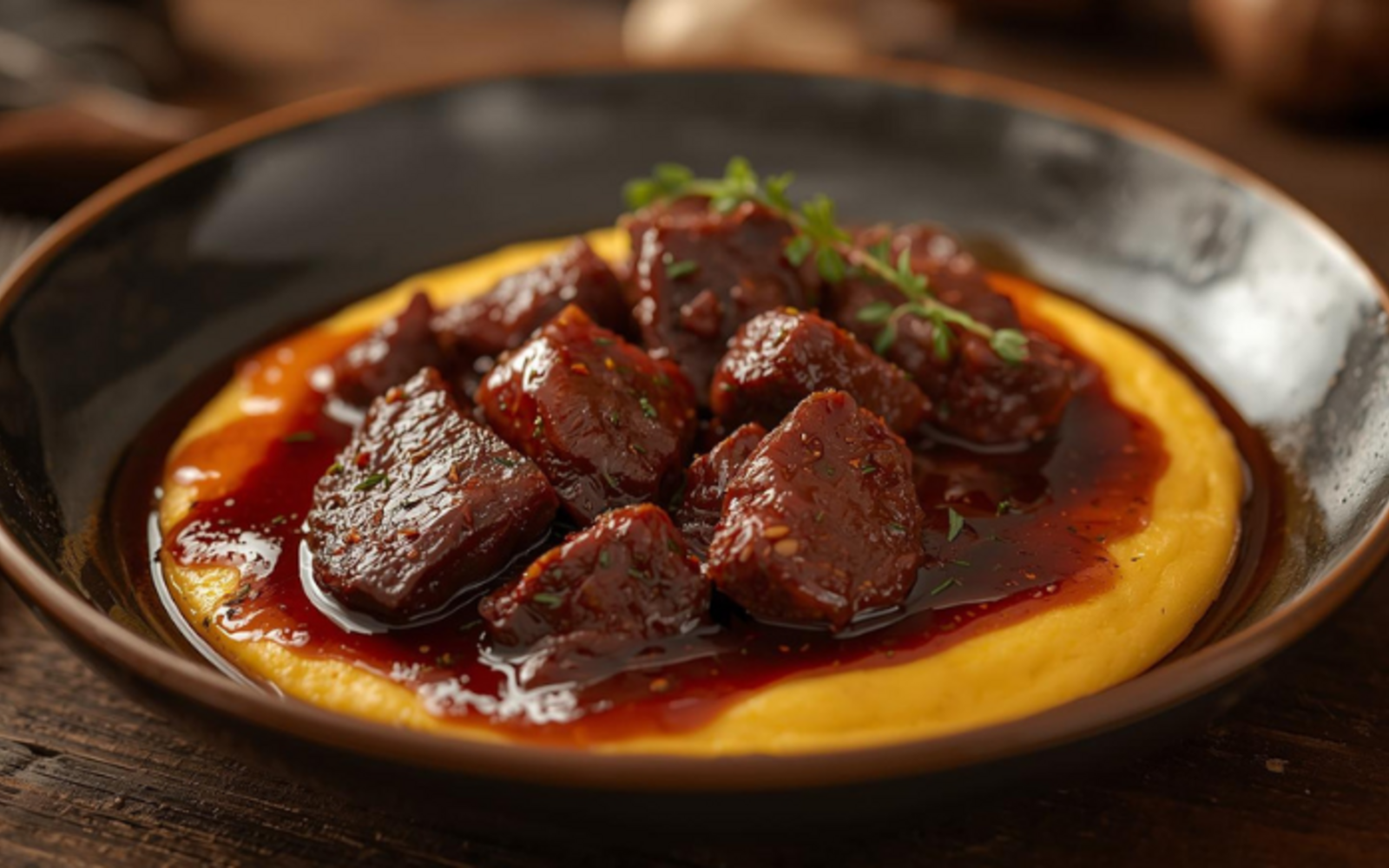 Brasato al vino rosso con polenta morbida